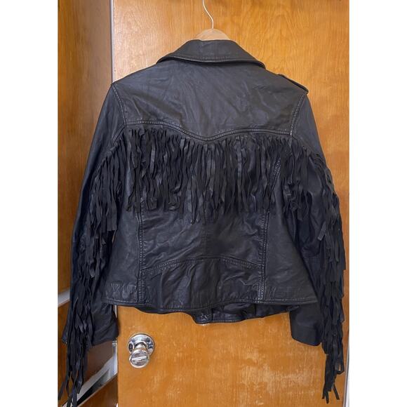 Nasty Gal Real Leather Biker Motorcycle Jacket Fringe Buckle Belt Moto Sz M - Picture 5 of 9